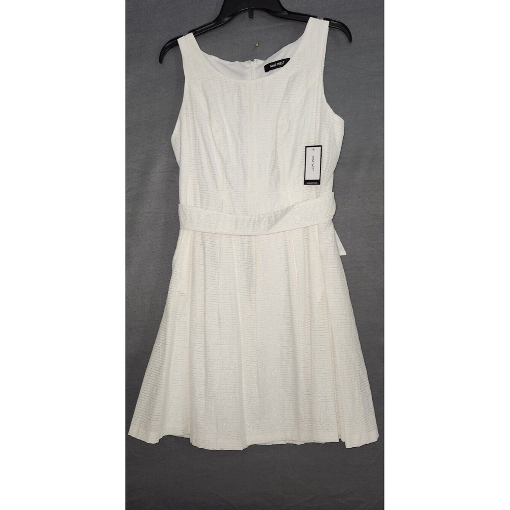 Nine West Dress Sleeveless Fit Flare Lined White Sparkle‎ Womens Sz 8 New